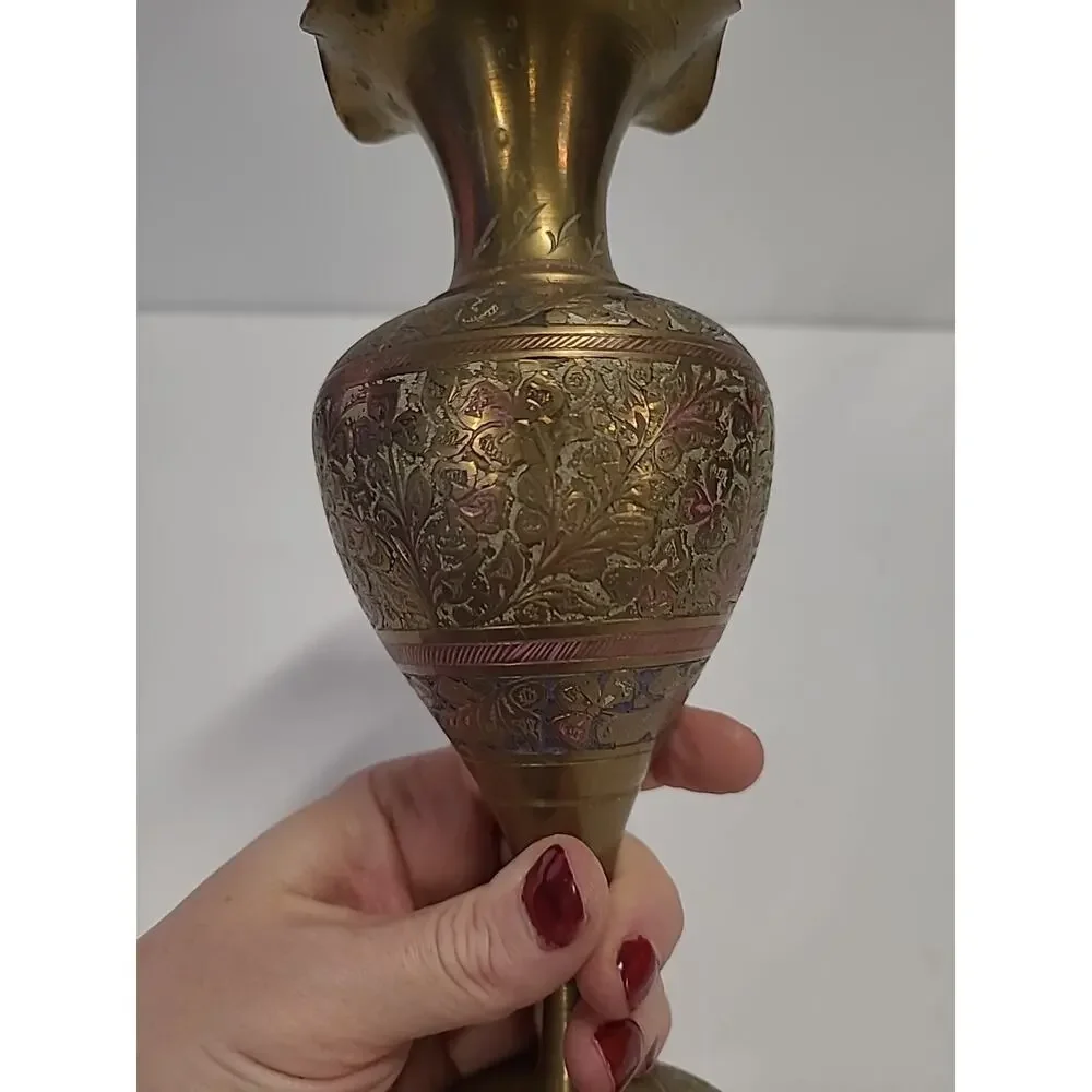 Vintage Etched Brass Bud Vase, Floral Design, Small, Tall, Decorative